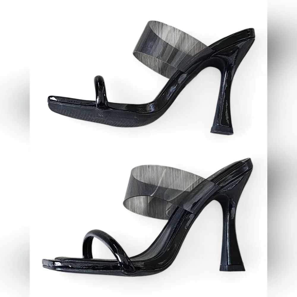 Kayleen Women’s Clear Strap Heeled Mules Size 8